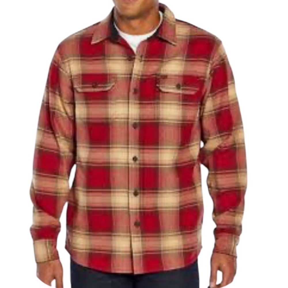 ORVIS Men's Heavy Weight Lined Flannel Shirt Red XL Jacket Shacket 4 Pockets EUC